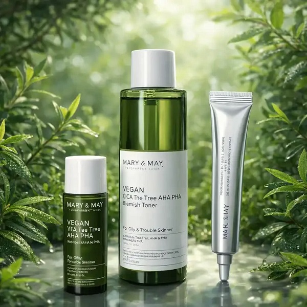 پک سه تیکه تونر و دورچشم Mary & May حاوی Cica ، Tea Tree ، AHA ، PHA