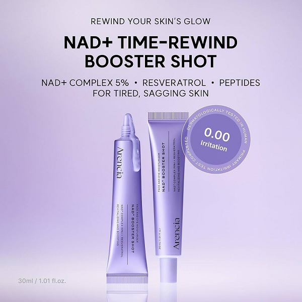 سرم آبرسان دورچشم و صورت آرنسیا مدل بوستر شات +NAD سرم آبرسان دورچشم و صورت Arencia مدل NAD+ BOOSTER SHOT